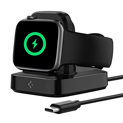 Spigen for Apple Watch Charger Stand [MFi Certified] Charger for Apple Watch Series Ultra 8 7 6 SE 5 4 3 49mm 45mm 44mm 42mm 41mm 40mm 38mm, Nightstand Mode (Built in Charger&USB C Cable/No Adapter)