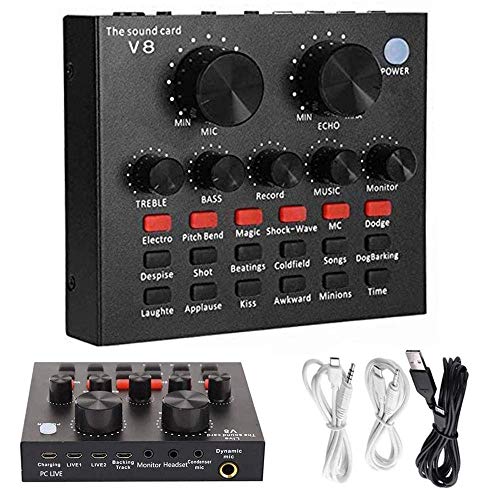 Bluetooth Sound Mixer Board, V8 Sound Card, for Live Streaming with Effects, for Music Recording Karaoke Singing Broadcast on Cell Phone Computer Laptop Tablet