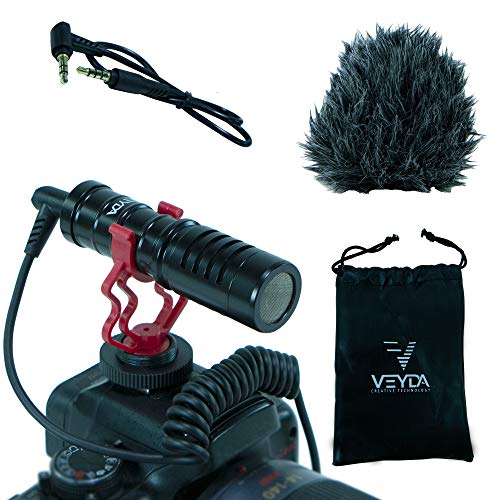 Universal Video Microphone with Shock Mount, VEYDA SD-SG1 Deadcat Windscreen, Case for iPhone, Android Smartphones, Canon EOS, Nikon DSLR Cameras and Camcorders – Perfect Camera Microphone Shotgun Mic