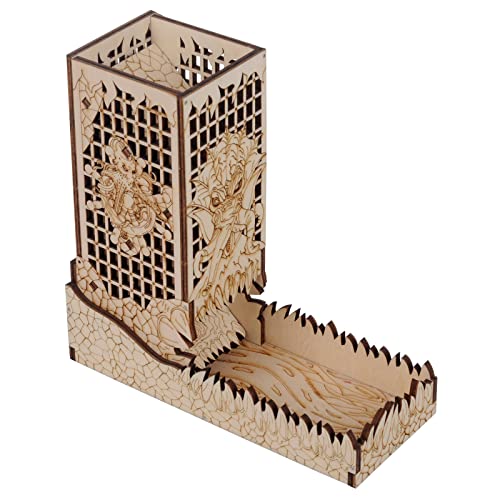 CZYY Dice Tower with Tray Wood Laser Etched Mind Flayer Portable and Collapsible Dice Roller Perfect for Board Game and Tabletop RPG (Cthulhu)