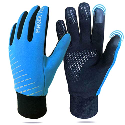 FINGER TEN Winter Gloves for Kids Touchscreen Boys Girls Running Cycling Pair, Youth Lightweight Warm Thermal Touch Screen Gloves for Texting Hiking Skating (Blue, Medium)