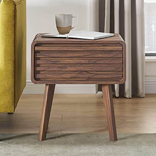 mopio Ensley Mid Century Modern Single Nightstand/Side Table/End Table with Wood Slat Drawer Storage for Living Room and Bedroom, Walnut Grain