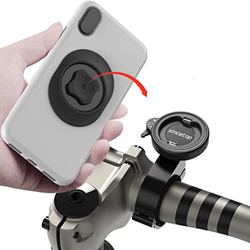 Bike Phone Mount,Bicycle CellPhone Holder with Universal Adapter, Out Front Motorcycle Handlebar Mount for Mountain Bike,Scooter,Electric,MTB and Road Bike-Compatible with iPhone/Samsung/Google-Black