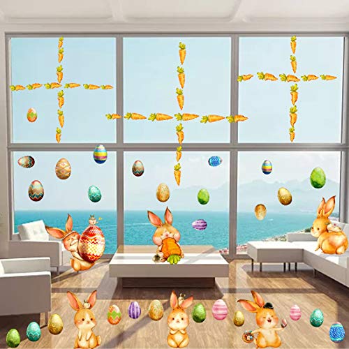TOARTI Adorable Easter Bunny Wall Decal(92 Decals),Lovely Happy Easter Rabbit Wall Sticker for Kids Room Nursery Decor, Carrots Colorful Eggs Stickers for Easter Party Window Clings Decoration | The Storepaperoomates Retail Market - Fast Affordable Shopping