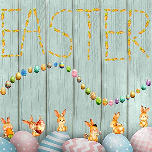 TOARTI Adorable Easter Bunny Wall Decal(92 Decals),Lovely Happy Easter Rabbit Wall Sticker for Kids Room Nursery Decor, Carrots Colorful Eggs Stickers for Easter Party Window Clings Decoration | The Storepaperoomates Retail Market - Fast Affordable Shopping