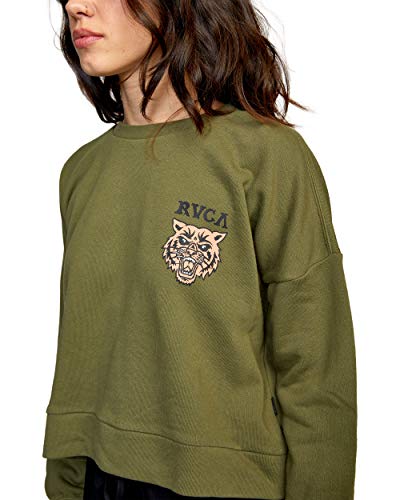 RVCA Women’s Graphic Fleece Pullover Crew Neck Sweatshirt, Heritage/Dark Moss, Small | The Storepaperoomates Retail Market - Fast Affordable Shopping