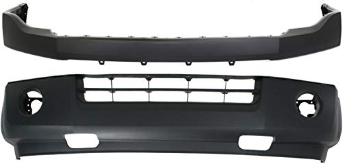 Evan-Fischer Front Bumper Cover Set of 2 Compatible with 2007-2014 Ford Expedition Plastic Upper and Lower