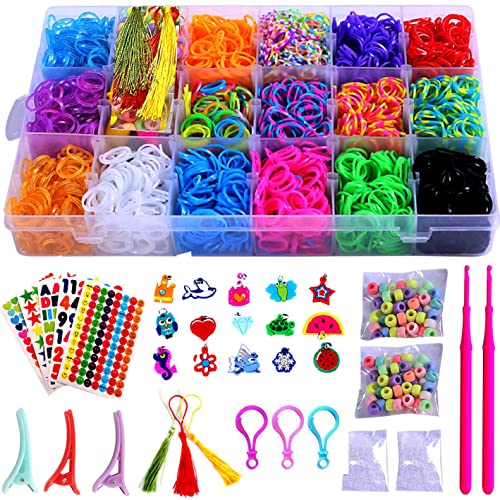 YITOHOP Loom Bands, Rubber Bands Bracelet Making Kit-Including 6000+ Loom Bands,200 S-Clips,15 Charms,100 Beads, and More DIY Arts Crafts Tools for 5+ Year Old Girls Boys Birthday Gift