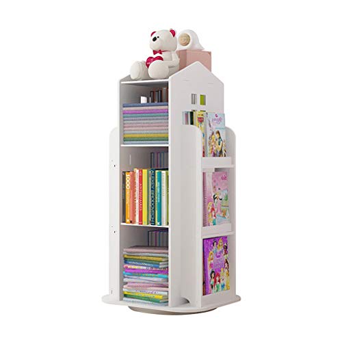 DIDI Bookshelf Gifts 3-Tier Rotating 360° Bookshelf Children’s Bookcase,Floor Standing Storage Rack Shelf for Home Office White Bookshelves Multipurpose Book Rack