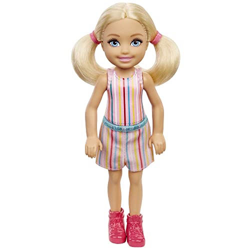Barbie Chelsea Doll (6-inch Blonde) Wearing Skirt with Striped Print and Pink Boots, Gift for 3 to 7 Year Olds