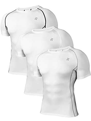 Runhit White T Shirts for Men Compression Shirts Men Short Sleeve Workout Shirts Fishing Athletic Running White T Shirts Undershirts 3 Pack White