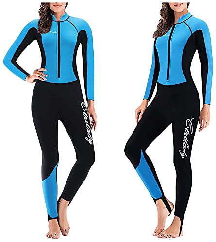 CtriLady Wetsuit Women 2mm Neoprene Full Wetsuit Long Sleeve Diving Suits with Front Zipper UV Protection Full Body Swimwear for Swimming Diving Surfing Kayaking Snorkeling (2mm Blue, Small)