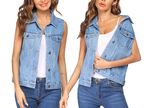 Chainscroll Female Spring Cotton Sleeveless Jeans Denim Vest Jacket Outerwear Clothes (Clear Blue, XX-Large)