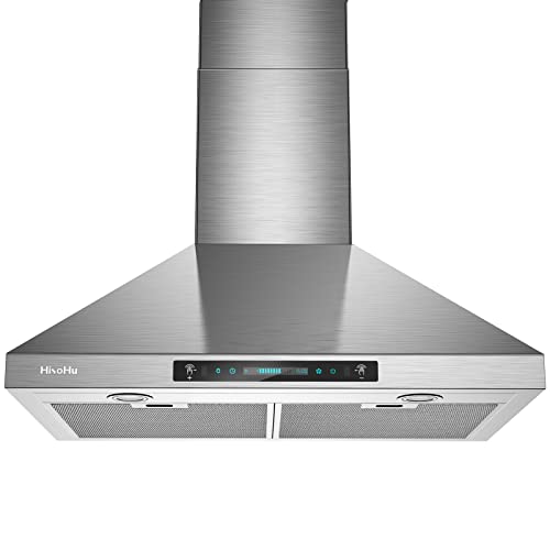 HisoHu Wall Mount Range Hood with Ducted/Ductless Convertible Duct, 36 Inch 780 CFM Stainless Steel Vent Hood, 4 Speed Gesture Sensing Exhaust Hood with Dimmable LED lights(A02-36″)