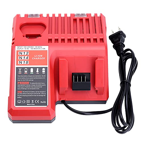 M12 M18 Multi-Voltage Battery Charger Replacement for Milwaukee – Lasica 3.0A 12V/18V 48-59-1812 Rapid Charger Compatible with Milwaukee M12 or M18 XC Lithium Heated Jacket Power Tool Battery Packs