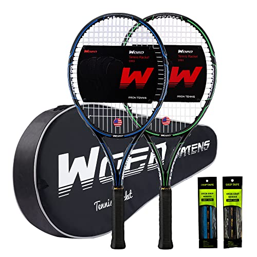 WOED BATENS Adult 2 Player Tennis Racket Perfect for Beginner and Professional Players, 27” Speed Tennis Racquet Include 2 Overgrips, Tennis Bag, 2 Vibration Dampes, 2 Covers