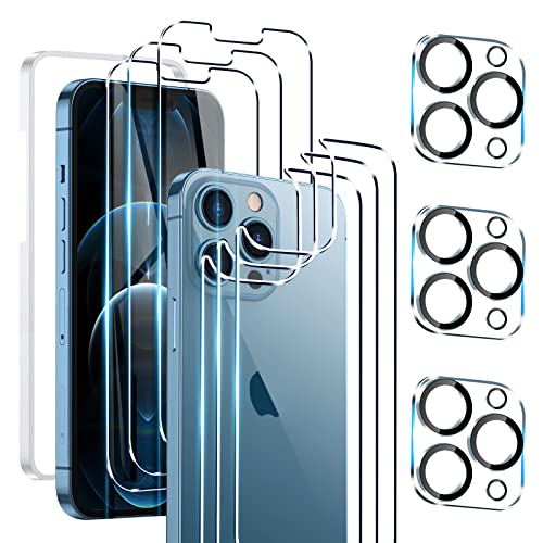 BREAKiX [3+3+3 Pack] Screen Protector Compatible with iPhone 12 Pro Max (6.7 inch), Front + Back Screen Protector + Camera Lens Protector Tempered Glass 9H HD [Installation Frame] [Precise Cutout]