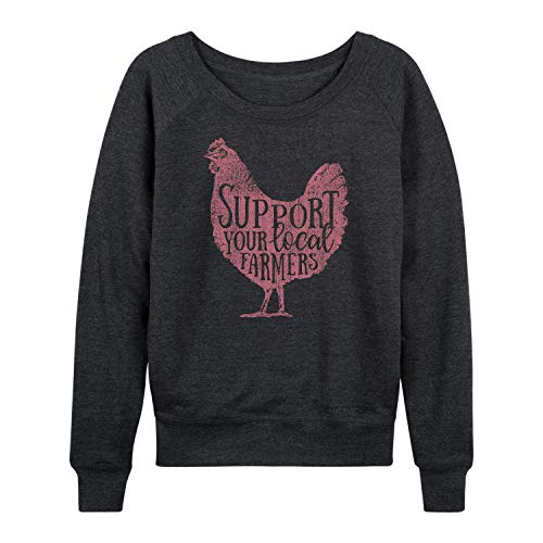Instant Message – Support Your Local Farmers Chicken – Ladies French Terry Pullover – Size 3X Heather Charcoal