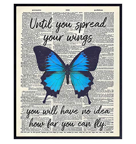 Butterfly Wall Decor – Motivational Wall Art Poster – Positive Quote Home Decor – Uplifting Encouragement Gift for Women, Girls, Teens – Inspirational Decorations for Bedroom, Office, Living Room