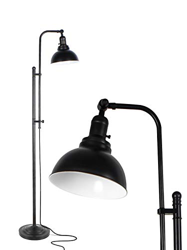 LALISU Industrial Floor Lamp Metal Black Standing Lamp, Vintage Style Rustic Farmhouse Lamp with On/Off Switch, LED Reading Lamp for Study Room &Office, ETL Certificate.