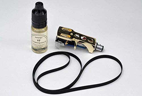Gold Plated Headshell, Cartridge, Stylus, Drive Belt, Lubricant Refurb Bundle for ROTEL RP-3300, RP-900, RP-1000, RP-2500, RP-1100Q, RP-1500, Turntable, Vinyl player, -27
