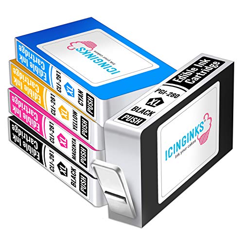 Icinginks Compatible Cake Ink Color Cartridges Combo Pack for CLI-281/PGI-280 XL’s Series with Chip (5 Pack)