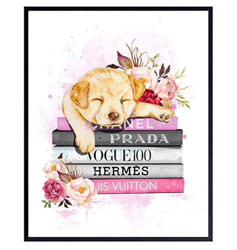 Glam Wall Decor Poster – Labrador Retriever Puppy – Fashion Wall Art – Luxury Room Decor, Home Decoration – Gift for Dog Lovers, Women, Girls, Teens – 8×10