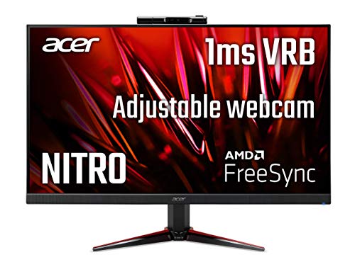 Acer Nitro VG240Y Dbmipcx 23.8″ Full HD (1920 x 1080) IPS Zero-Frame AMD FreeSync Gaming Monitor with Full HD Adjustable Webcam, 1ms (VRB), 75Hz, (1 x Display Port, 1 x HDMI & 1 x VGA Ports)