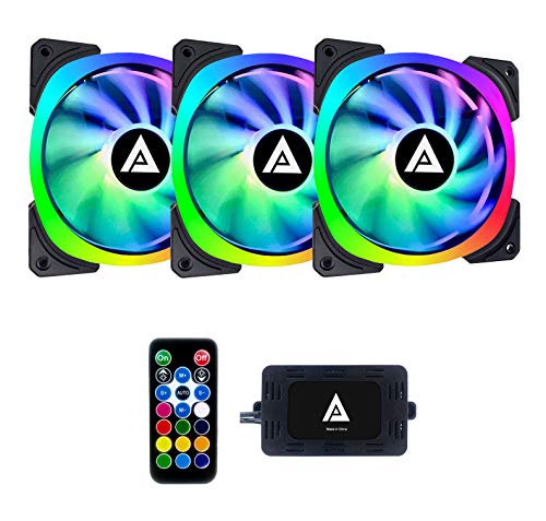 Apevia LP314L-RGB Lunar Pro 140mm Silent Dual-Ring RGB Color Changing LED Fan for Gaming with Remote Control, 32x LEDs & 8X Anti-Vibration Rubber Pads (3-pk)