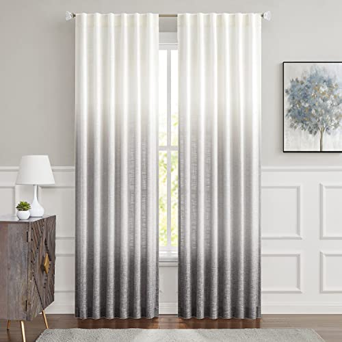 Central Park Ombre Window Curtain Panel Linen Gradient Print on Rayon Blend Fabric Backtab Rod Pocket Drapery Treatments for Living Room/Bedroom, Cream White to Gray, 50″ x 84″, Set of 2