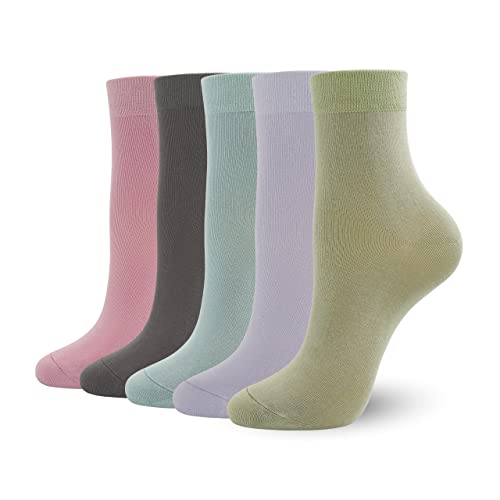 SERISIMPLE Women Thin Bamboo Socks Crew Lightweight Above Ankle Casual Dress Sock For Ladies Bootie Trouser 5 Pairs (Assorted4, Medium)
