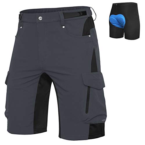 Ally Mens Mountain Bike Shorts Padded MTB Shorts Baggy Biker Cycling Bicycle Biking Shorts Loose-fit with 6 Pockets (Dark Grey, X-Large)