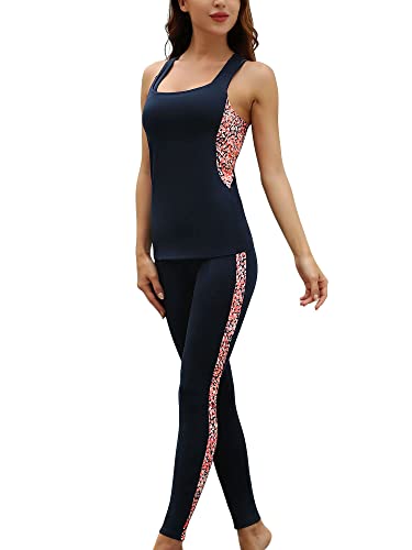 Woolicity Womens Workout Outfits Set 3 Piece Tracksuit with Legging Paded Sports Bra and Tank Top Yoga Outfits Set