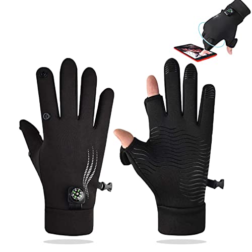 HITNEXT Mens Gloves Winter Thin, 2-Fingerless Motorcycle Cycling Biking Driving Gloves, Mountain Bike Fishing Bicycle Gloves for Men Womens