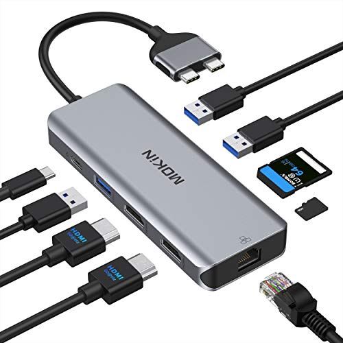 MacBook Pro Docking Station Dual Monitor MacBook Pro HDMI Adapter,9 in 1 USB C Adapters for MacBook Pro Air Mac HDMI Dock Dongle Dual USB C to Dual HDMI Ethernet 3USB SD/TF100W PD