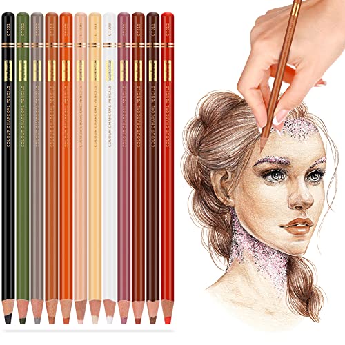 MISULOVE Professional Colour Charcoal Pencils Drawing Set, Skin Tone Colored Pencils, Pastel Chalk for Sketching, Drawing, Shading, Coloring, Layering & Blending for Beginners & Artists(12 Colors)