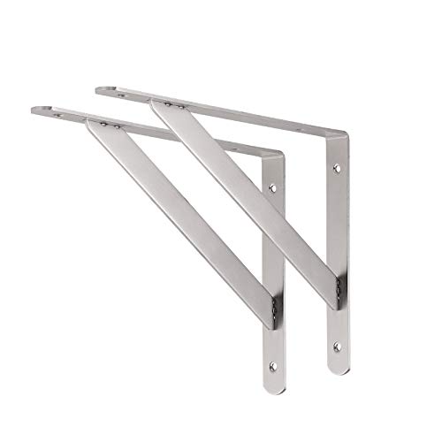 COOC2 14” X 10″ Shelf Bracket, Max Load: 440 lb/ 200KG Heavy Duty Stainless Steel Solid Welding Brackets for Table Bench, Space Saving DIY Desktop Table top, Pack of 2
