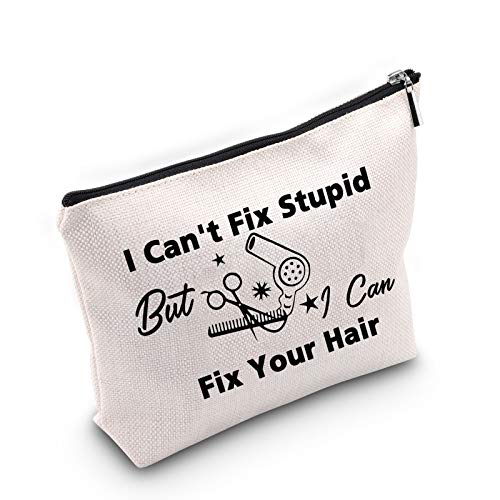 TSOTMO Hairdresser Gift Hair Stylist Makeup Bag I Can’t Fix Stupid But I Can Fix Your Hair Cosmetic Bags Makeup Travel Case Inspirational Hairstyliest Gift (Hair)