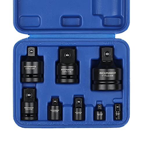 MIXPOWER 8-Piece Impact Socket Adapter and Reducer Set, 1/4″ 3/8″ 1/2″ 3/4″ 1″ for Impact Driver Conversions, Reducer Converter Adapter Set