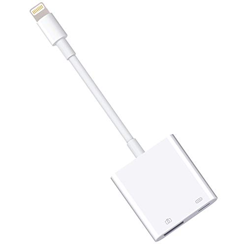 Lightning to USB Camera Adapter with Charging Port, Lightning Female USB OTG Cable Adapter for Select iPhone,iPad Models Support Connect Camera, Card Reader, USB Flash Drive, MIDI Keyboard,(White)