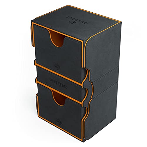 GameGenic Stronghold 200+ XL Convertible Deck Box | Double-Sleeved Card Storage | Card Game Protector | Nexofyber Surface | Holds up to 200 Cards | Black and Orange Color (GGS20071ML)