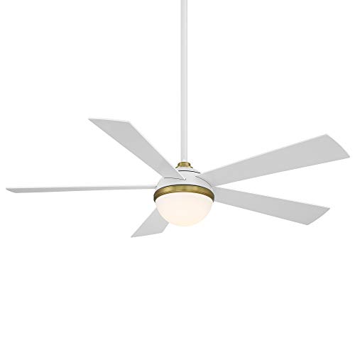 WAC Smart Fans Eclipse Indoor and Outdoor 5-Blade Ceiling Fan 54in Satin Brass Matte White with 3000K LED Light Kit and Remote Control works with Alexa and iOS or Android App