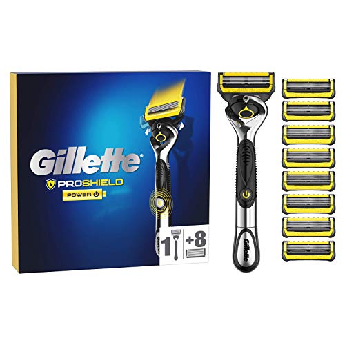 Gillette ProShield Power Men’s Razor + 9 Razor Blade Refills with Precision Trimmer, 5 Anti-Friction Razor Blades