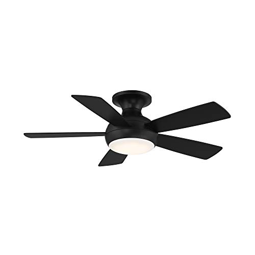WAC Smart Fans Odyssey Indoor and Outdoor 5-Blade Flush Mount Ceiling Fan 44in Matte Black with 3000K LED Light Kit and Remote Control works with Alexa and iOS or Android App