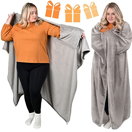 Dreamighty The Wearable Blanket That’s Truly a Blanket! Cape and Cozy Throw Blanket in One, Birthday Gifts for Women Who Have Everything, Best Friend Teen Girl Gifts, for Mom, Get Well (Silver Gray)