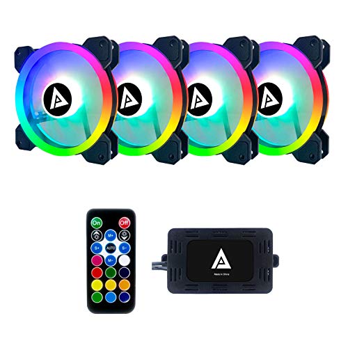 Apevia TL4-RGB Twilight 120mm Silent Dual-Ring RGB Color Changing LED Fan for Gaming with Remote Control, 28x LEDs & 8X Anti-Vibration Rubber Pads (4-pk)