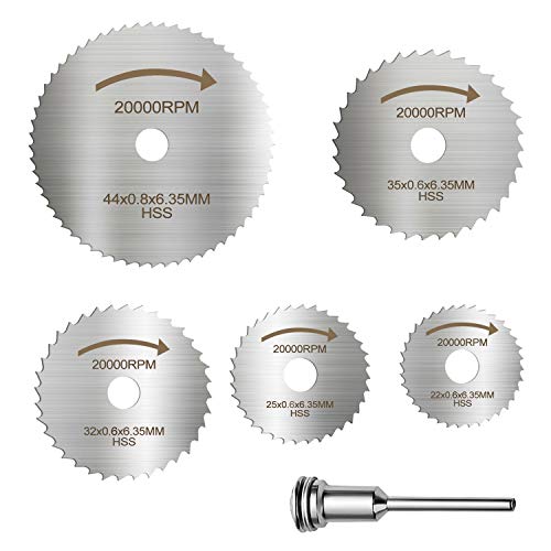 Cutting Wheel Set for Rotary Tool 6 pcs, Steel Blades 5 Sizes,Toolman : 7/8″, 1″,1-1/4″,made of high speed steel, Compatible with dewalt, makita, ryob,and skill bosch.