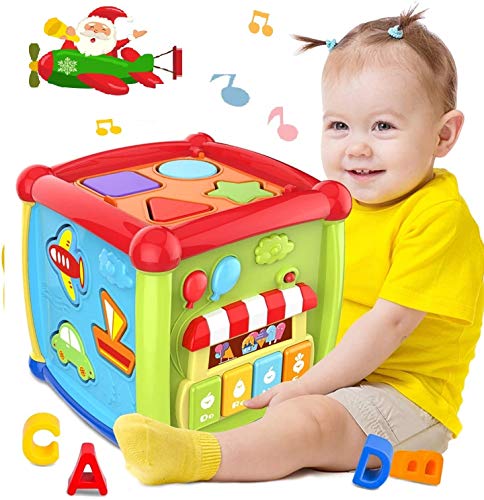 CORLOU 6 in 1 Multipurpose Activity Cube Baby Toys 12-18 Month Baby Toys 6 12 Month Musical Color Shape Sorter Toy Christmas Birthday Gift for 1 2 3 Years Old Boys Girls Kids Toddler
