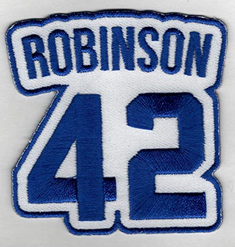 JACKIE ROBINSON No. 42 Patch – Jersey Number Blue/White Embroidered DIY Sew or Iron-On Patch