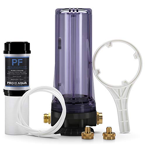 PRO+AQUA RV Water Filter and Portable Water Softener Regeneration Kit – 5 Micron Filtration, Anti-Corrosion Brass Fittings, Transparent Housing, Filters Chlorine, Bad Taste, Odors, Sediment, Bacteria